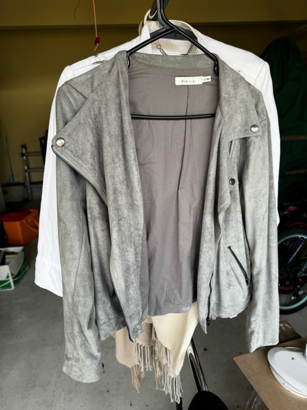 Ark & Co Gray Suede-Look Asymmetrical Moto Jacket